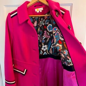 SOLD (on another site) Statement hot pink Boden wool coat with paisley lining!